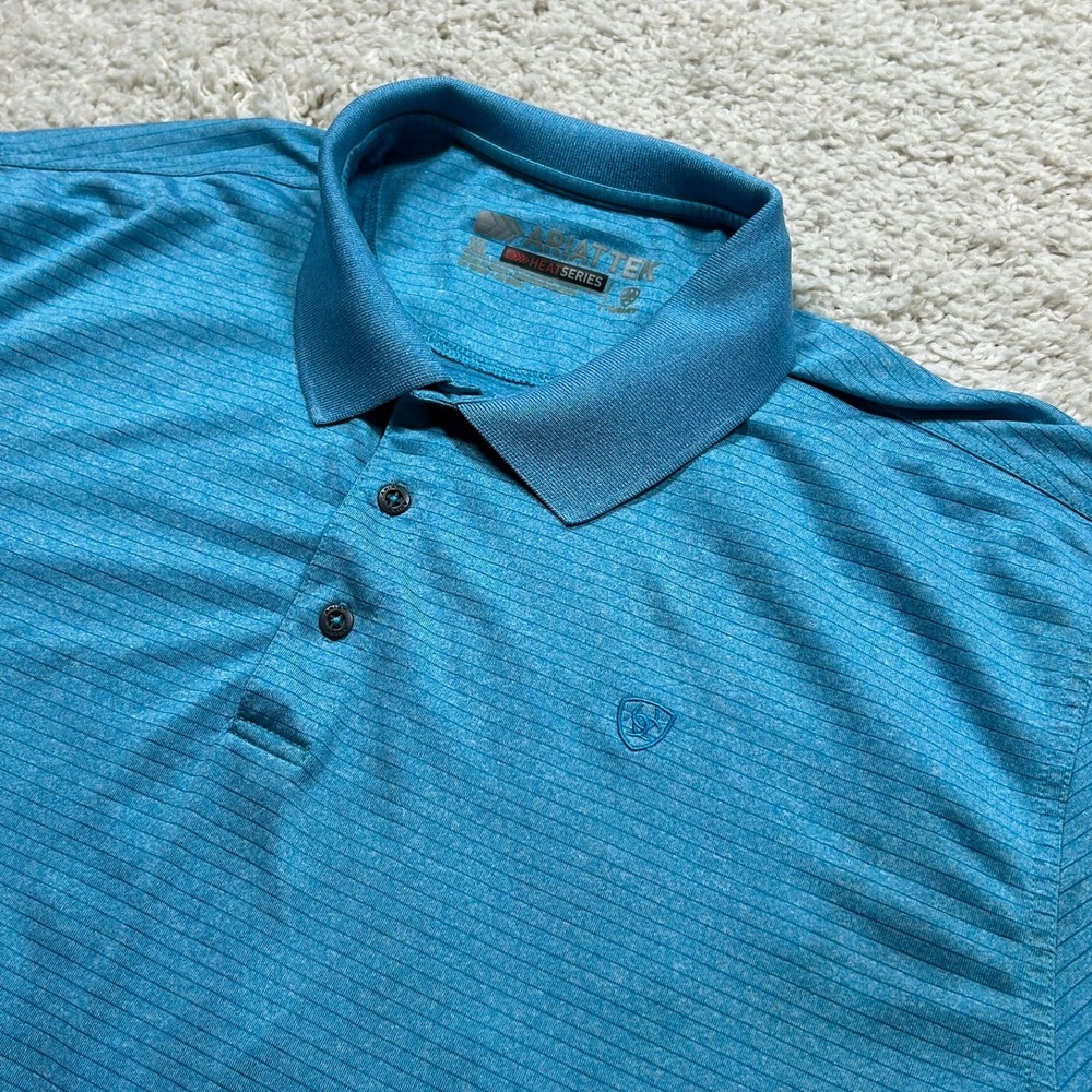 Ariat Tek Polo Shirt XL Blue Heat Series Short Sleeve Performance Tech Stripe